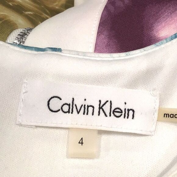 Calvin Klein White Multicolored Tie Dye Circle Print Sleeveless A Line Dress - Picture 15 of 16